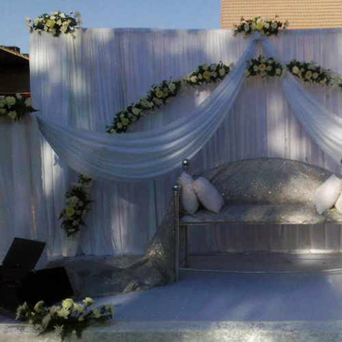 All white collection with green flower theme stage decoration