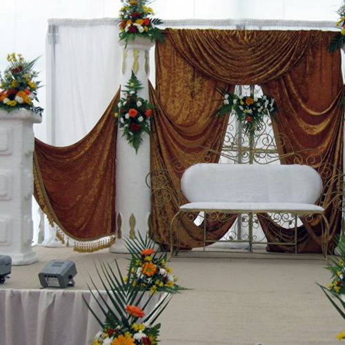 Gorgeous Golden white theme stage decoration by KoshaUAE